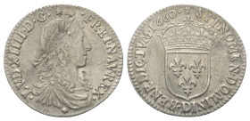 Frankreich. Königreich. Ludwig XIV. (1643 - 1715).

 5 Sols = 1/12 d'Écu (Silber). 1660 D. Lyon.
1/12 Écu à la mèche longue.
Vs: Kindliche Büste r...