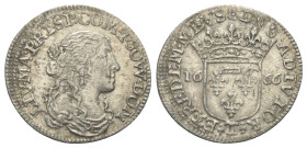 Italien. Tassarolo. Livia Centurioni Oltremarini Malaspina (1616-1688).

 Luigino (Silber). 1666.
Vs: Drapierte Büste rechts.
Rs: Bekröntes Wappen...