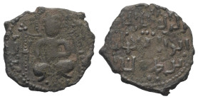 Rum-Seldschuken. Jahanshah (620er H. / 1220er).

 Fals (Kupfer). 626 H. Arzarum (Erzerum).
Vs: König mit Nimbus und gekreuzten Beinen frontal thron...