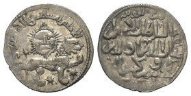 Rum-Seldschuken. Kaykhusraw II. (634 - 644 H. / 1236 - 1245).

 Dirham (Silber). 641 H. Konya.
Vs: Löwe nach rechts, darüber Sonne; Sterne zwischen...