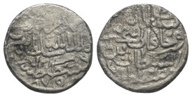Osmanen. Mehmed II. (848 - 849 u. 855 - 886 H. / 1444 - 1445 u. 1451 - 1481).

 Onluk = 10 Akce (Silber). 875 H. Kostantiniye.
Vs: Mehmed bin Murad...