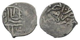 Osmanen. Süleyman I. (926 - 974 H. / 1520 - 1566).

 Medini (Silber). unlesbar. bi-Misr.
15 mm. 1,20 g. 

Damali - (vgl. 10-MS-G2f-930).
 Sehr s...