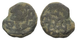 Osmanen. Süleyman I. (926 - 974 H. / 1520 - 1566).

 Mangir (Kupfer). 926 H. Ruha.
16 mm. 3,22 g. 

Kabaklarli 10-RH-25.
 Sehr selten. Fast sehr...
