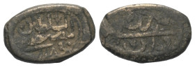 Osmanen. Mustafa III. (1171 - 1187 H. / 1757 - 1774).

 Mangir (Kupfer). 1184 H. Van.
19x12 mm. 2,92 g. 

Kabaklarli 26-Wn-05.
 Selten. Fast seh...