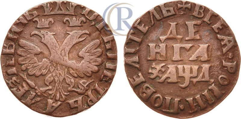 Russia. Денга 1704 Медь, 4,45 г. Кадашевский монетный двор. Без линейного ободка...