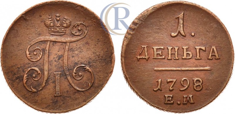 Russia. 1 деньга 1798 ЕМ Медь, 5,86 г. Екатеринбургский монетный двор. Реверс: п...
