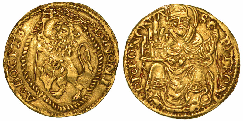 BOLOGNA. ANONIME DEI BENTIVOGLIO, 1446-1506. Doppio Bolognino d'oro.

Leone co...