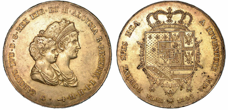 FIRENZE. CARLO LUDOVICO DI BORBONE, 1803-1807. Dena 1807.

Busti accollati a d...