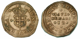 GENOVA. DOGI BIENNALI E GOVERNATORI DELLA REPUBBLICA, 1528-1797. SERIE DELLA III FASE, 1637-1797. 12 Denari 1671.