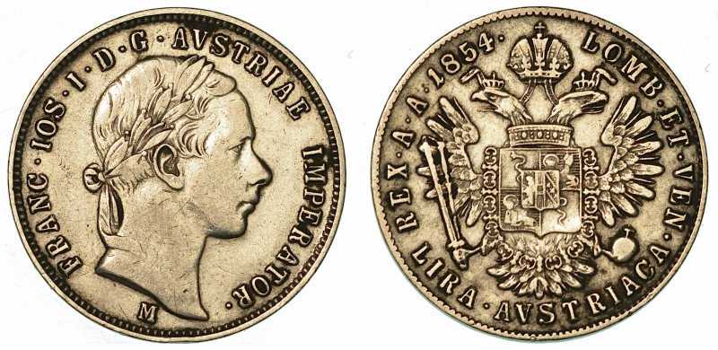 MILANO. FRANCESCO GIUSEPPE I D'ASBURGO LORENA, 1848-1866. Lira austriaca 1854.
...
