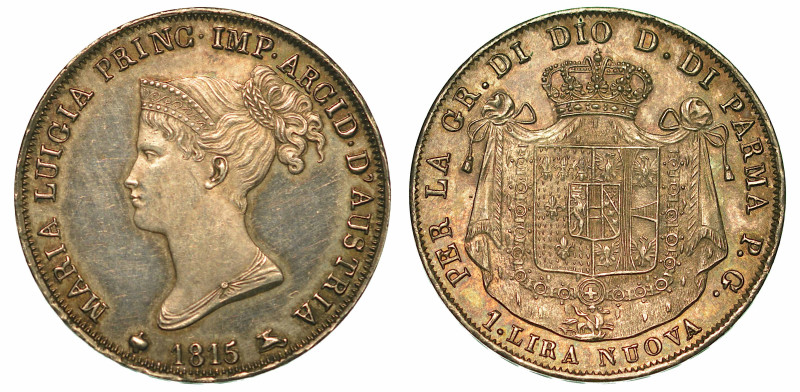 PARMA. Lotto di due monete.

MARIA LUIGIA D'AUSTRIA, 1814-1847. Lira 1815. Bus...