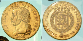 REGNO DI SARDEGNA.  VITTORIO EMANUELE I DI SAVOIA, 1802-1821. 20 Lire 1820 (I tipo). Torino.