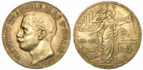 REGNO D'ITALIA. VITTORIO EMANUELE III DI SAVOIA, 1900-1946. 5 Lire 1911. Cinquantenario.