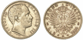 REGNO D'ITALIA. VITTORIO EMANUELE III DI SAVOIA, 1900-1946. 2 Lire 1904. Aquila Sabauda.