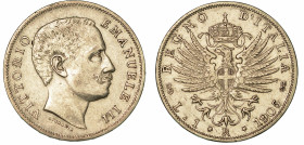 REGNO D'ITALIA. VITTORIO EMANUELE III DI SAVOIA, 1900-1946. Lira 1905. Aquila Sabauda.