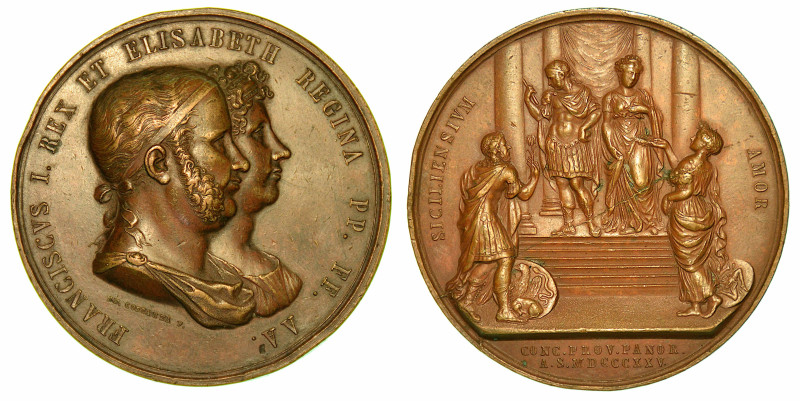 NAPOLI E SICILIA. FRANCESCO I DI BORBONE, 1825-1830. Medaglia in bronzo 1825. Co...