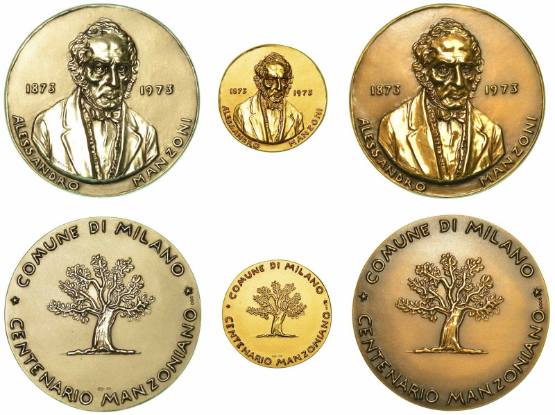 COMUNE DI MILANO - CENTENARIO MANZONIANO (1873-1973). Trittico oro, argento e br...