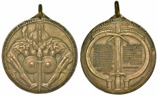 REGNO D'ITALIA. VITTORIO EMANUELE III DI SAVOIA, 1900-1946. Medaglia in metallo bianco 1916. Omaggio dei Sardi residenti a Milano alla Brigata Sassari...