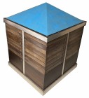 ELEGANTE MOBILE-MONETIERE IN LEGNO DI NOCE CON RIFINITURE IN ACCIAIO SATINATO DELLA SECONDA META' DEL XX SECOLO.