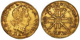 FRANCIA. LOUIS XIV, 1643-1715. 1/2 Louis d'or 1693 (tipo con otto L). Troyes.