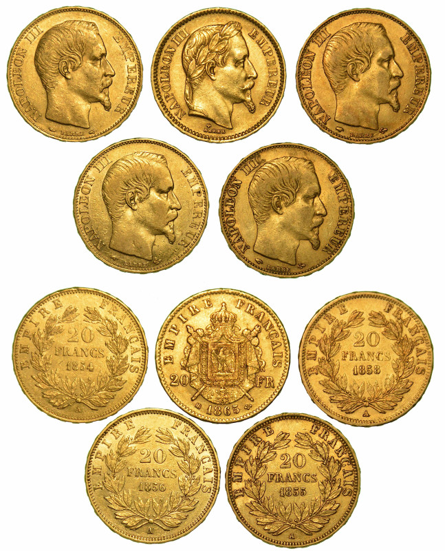 FRANCIA. Lotto di cinque monete.

NAPOLEON III, 1852-1870. 20 Francs 1854 - 18...