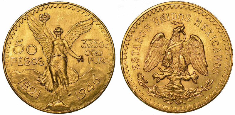 MESSICO. REPUBLICA. 50 Pesos 1946.

Vittoria alata regge corona. R/ Aquila con...