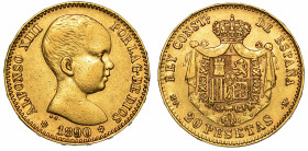 SPAGNA. ALFONSO XIII, 1885-1931. 20 Pesetas 1890.