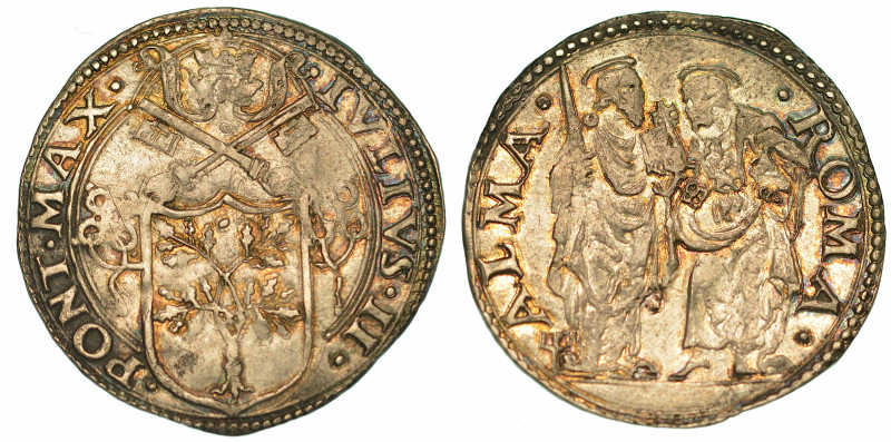 GIULIO II (GIULIANO DELLA ROVERE), 1503-1513. Giulio.

Stemma papale. R/ S. Pi...