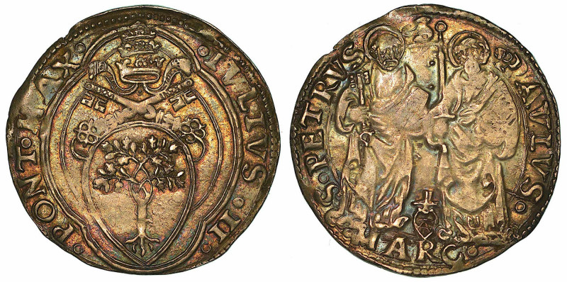 GIULIO II (GIULIANO DELLA ROVERE), 1503-1513. Giulio. Ancona.

Stemma. R/ I du...