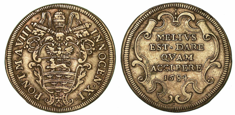 INNOCENZO XI (BENEDETTO ODESCALCHI), 1676-1689. Testone 1684/A. VIII. Roma.

S...