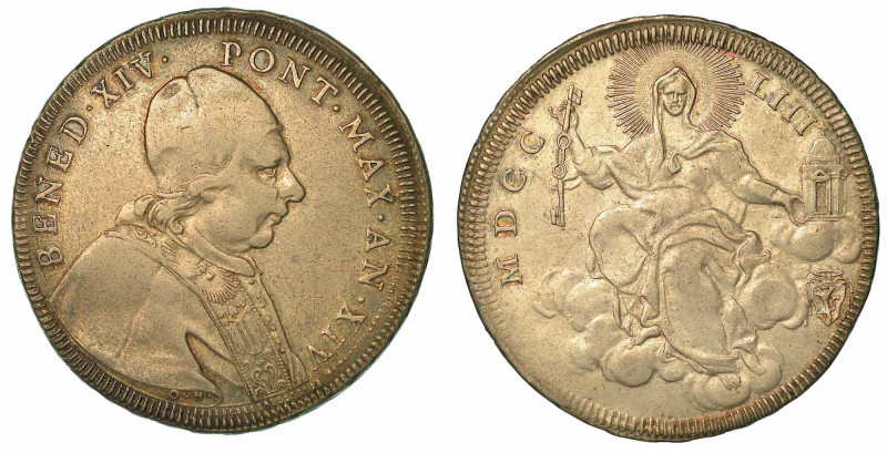 BENEDETTO XIV (PROSPERO LORENZO LAMBERTINI), 1740-1758. Mezzo Scudo 1753/A. XIV....