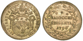 PIO VI (GIOVANNI ANGELO BRASCHI DI CESENA), 1775-1799. 60 Baiocchi 1796/A. XXII. Roma.