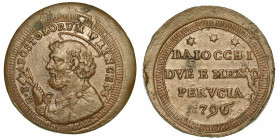 PIO VI (GIOVANNI ANGELO BRASCHI DI CESENA), 1775-1799. Sampietrino da 2 e ½ Baiocchi 1796. Perugia.
