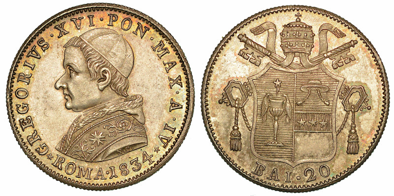 GREGORIO XVI (BARTOLOMEO ALBERTO CAPPELLARI), 1831-1846. 20 Baiocchi 1834/A. IV....