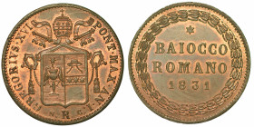 GREGORIO XVI (BARTOLOMEO ALBERTO CAPPELLARI), 1831-1846. Baiocco romano 1831. Roma.