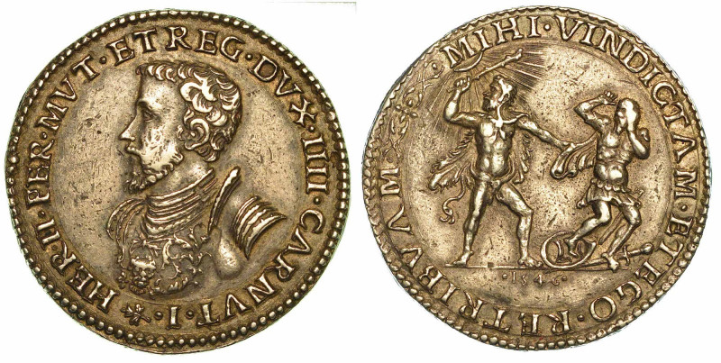 FERRARA. ERCOLE II D'ESTE, 1534-1559. Mezzo Scudo 1546.

(foglia) HER II FER M...