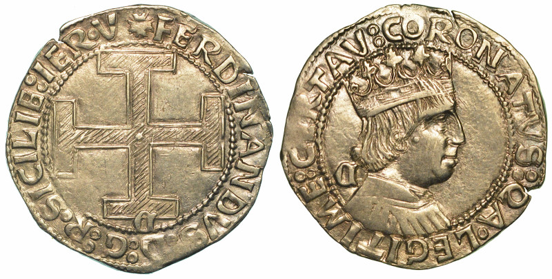 NAPOLI. FERDINANDO I D'ARAGONA, 1458-1494. Coronato.

(croce) FERDINANDVS D G ...