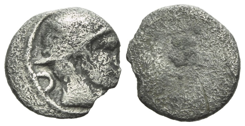Etruria, Populonia 5 Asses III century BC, AR 12.00 mm., 1.04 g.
Head of Turms ...