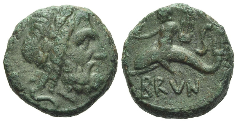 Apulia, Brundisium Semis II century BC, Æ 20.00 mm., 7.97 g.
Laureate head of N...