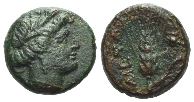 Lucania, Metapontum Bronze circa 300-250, Æ 13.00 mm., 2.65 g.
Wreathed head of...
