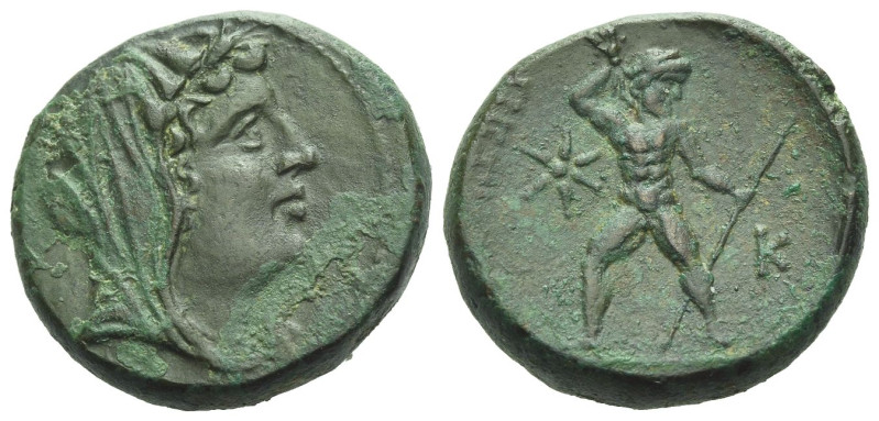 Bruttium, Petelia Bronze Late III century BC, Æ 20.00 mm., 8.11 g.
Veiled head ...