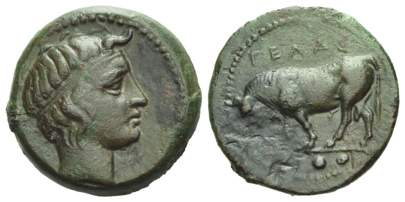 Sicily, Gela Trias circa 420-405, Æ 18.00 mm., 3.89 g.
Bull standing l.; in exe...