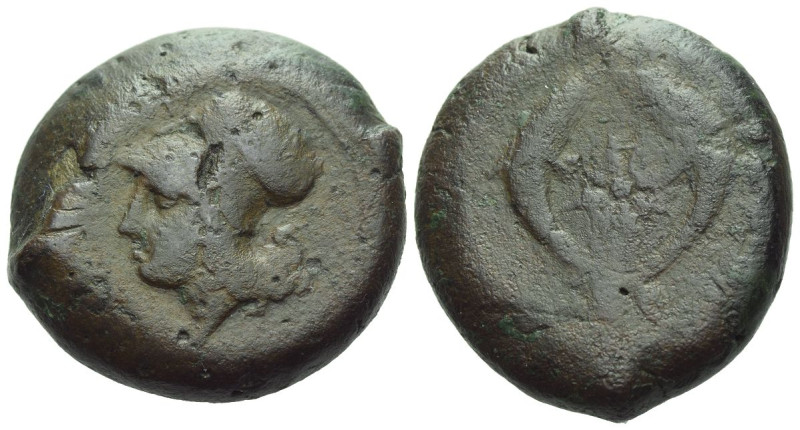 Sicily, Syracuse Drachm circa 375-345, Æ 28.00 mm., 30.87 g.
Head of Athena l.,...