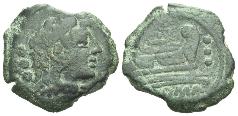 Star (second) series Quadrans circa 169-158, Æ 20.80 mm., 6.23 g.
Head of Hercu...