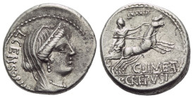 P. Crepusius, C. Limetanus and L. Censorinus. Denarius circa 82
