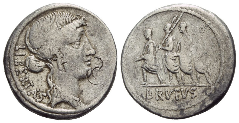 M. Iunius Brutus. Denarius circa 54, AR 18.80 mm., 3.74 g.
LIBERTAS Head of Lib...