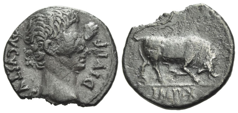 Octavian as Augustus, 27 BC – 14 AD Denarius Lugdunum circa 15-13, AR 19.00 mm.,...