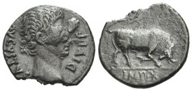 Octavian as Augustus, 27 BC – 14 AD Denarius Lugdunum circa 15-13