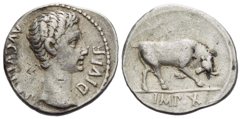 Octavian as Augustus, 27 BC – 14 AD Denarius Lugdunum circa 15-13, AR 20.00 mm.,...