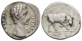 Octavian as Augustus, 27 BC – 14 AD Denarius Lugdunum circa 15-13